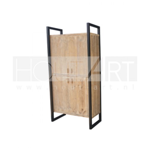 kast hoog deuren dubbel steigerhout staal stalen frame beits gebruikt hout industrieel opbergen kasten maatwerk hout-art schijndel eerde