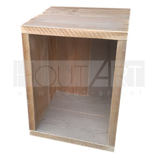 nachtkastje blok steigerhout tijdloos hout-art houtart hout bijzettafel kubus open