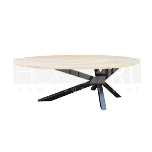 ovaal ovale tafel rond ronde tafel stalen poot onderstel staal poedercoating frame tafelpoot wit zwart eiken robuust stalen frame