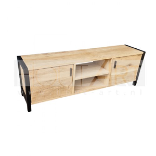 tvmeubel tv tv-meubel u poot lades u-poot industrieel stalen frame hout-art schijndel eerde steigerhout hout