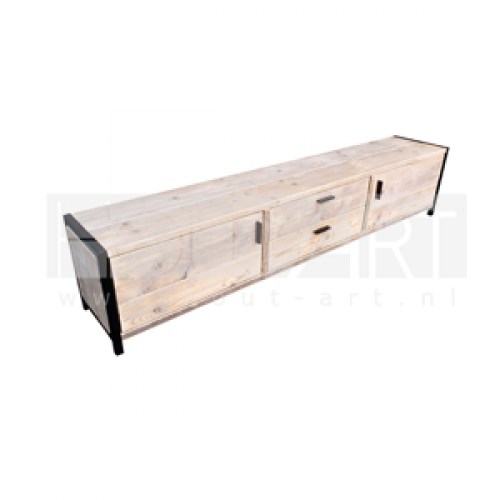 tv-meubel zijframe staal steigerhout hout hout-art schijndel meubels stalen frame