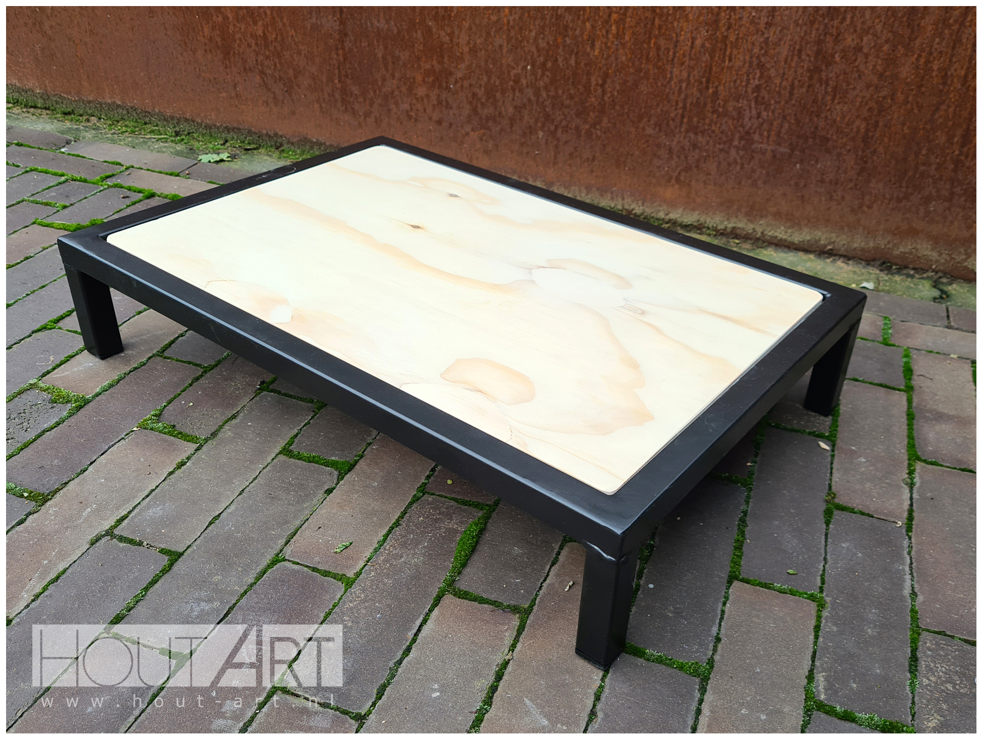 Hondenmand indus bsc stalen frame van Hout-Art. staal, mand, manden, kussen, maatwerk, houtart.
