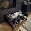 Hondenmand indus stalen frame xl plate van Hout-Art. staal, mand, manden, kussen, maatwerk, houtart.