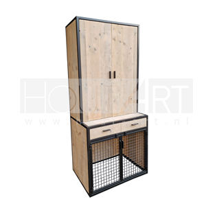 Hoge kast stalen frame bench met deuren steigerhout