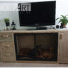 Dressoir bench steigerhout met stalen deur met lades van Hout-Art. staal, zwart, gepoedercoat, gaas, mesh, houtart, benchkast.
