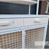 Hoge kast stalen frame bench xl met legplanken, lade van steigerhout van Hout-Art. huisdier, benchkast, gaasdeur, benches, houtart.