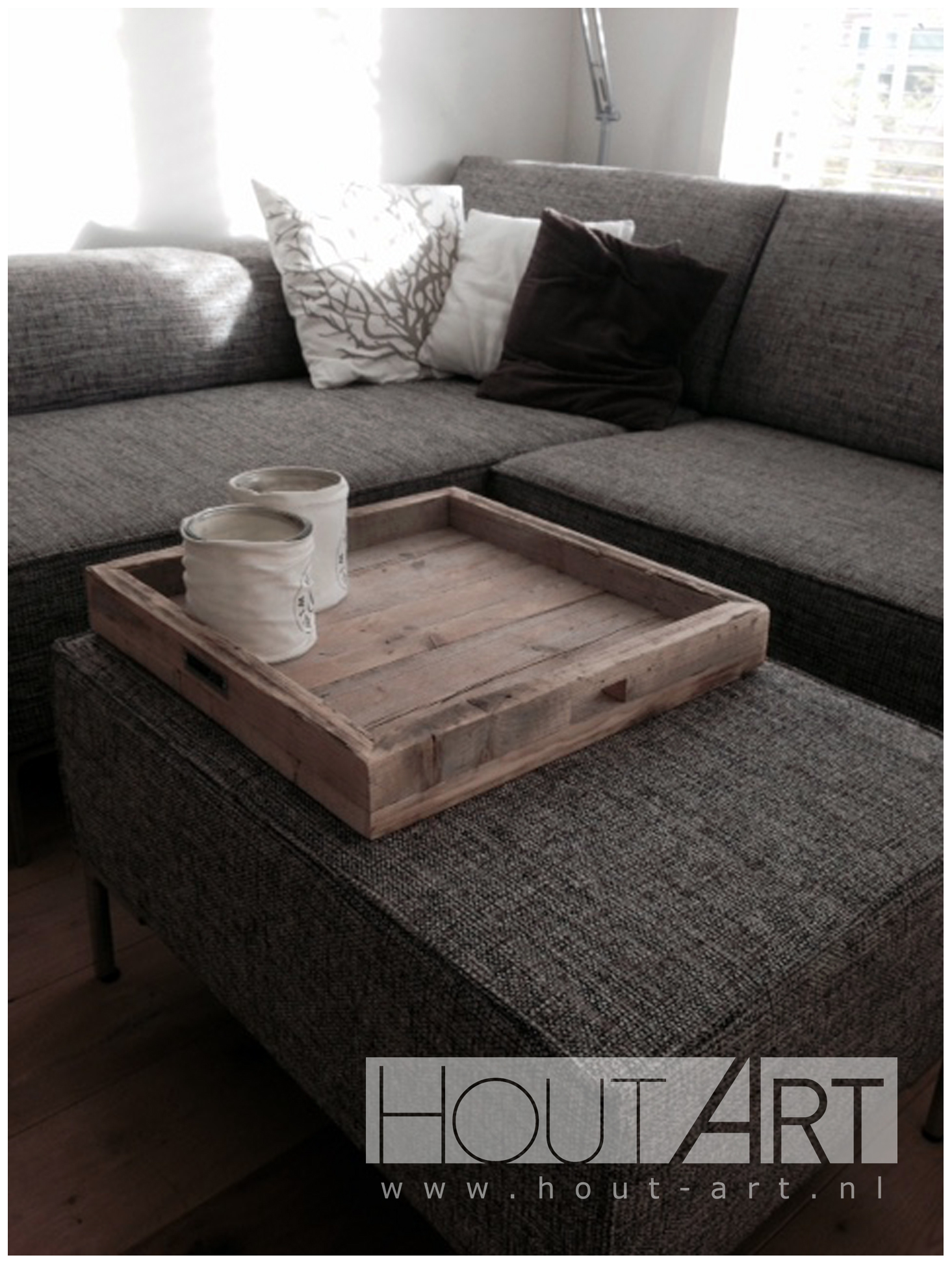 Dienblad steigerhout met open handvat van Hout-Art.