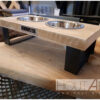 Eet drinkset indus staal met steigerhout van Hout-Art. verzinkt, stalen frames, drinkset, voerbak, rvs bakje, houtart, gebruikt hout, steigerhouten, voerbakken, houtart.