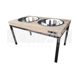 Eet- & drinkset Indus! Stalen frame met oud eiken spoorbiels