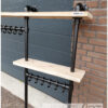 Kapstok hangend luxe zwarte steigerbuis met kinderkapstok steigerhout legplank van Hout-Art. Industrieel, steigerbuizen, zwart, gepoedercoat, modern, haakjes, houtart.