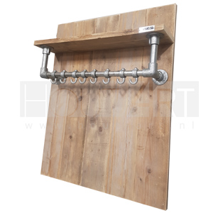 Kapstok Medium steigerbuis met steigerhout achterwand
