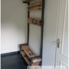 Kapstok frame staal met oud eiken spoorbiels legplanken van Hout-Art. stalen frame, haakjes, zwart, gepoedercoat, modern, industrieel, kapstokken, bankje, houtart.
