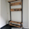 Kapstok frame staal met oud eiken spoorbiels legplanken van Hout-Art. stalen frame, haakjes, zwart, gepoedercoat, modern, industrieel, kapstokken, bankje, houtart.