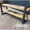 Kapstok frame staal met oud eiken spoorbiels legplanken van Hout-Art. stalen frame, haakjes, zwart, gepoedercoat, modern, industrieel, kapstokken, bankje, houtart.