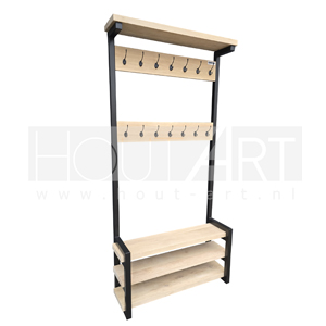Kapstok frame staal plus met schoenenrek eiken