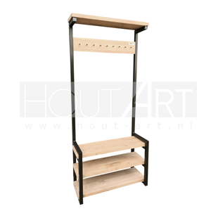 Kapstok frame staal met schoenenrek eiken