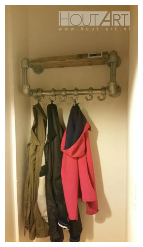 Kapstok luxe verzinkte steigerbuis met steigerhout van Hout-Art. steigerbuizen, zwart, gepoedercoat, modern, industrieel, haakjes, houtart.