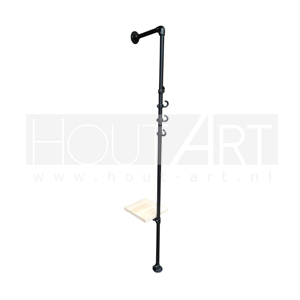 Kapstok staand zwarte steigerbuis met steigerhout