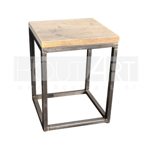 Zuil stalen kubus met steigerhout