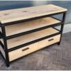 Schoenenrek stalen frame dressoir met lades en legplanken eiken van Hout-Art. poedercoating, zwart, gepoedercoat, modern, industrieel.
