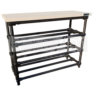 Schoenenrek zwarte steigerbuis met steigerhout bovenblad