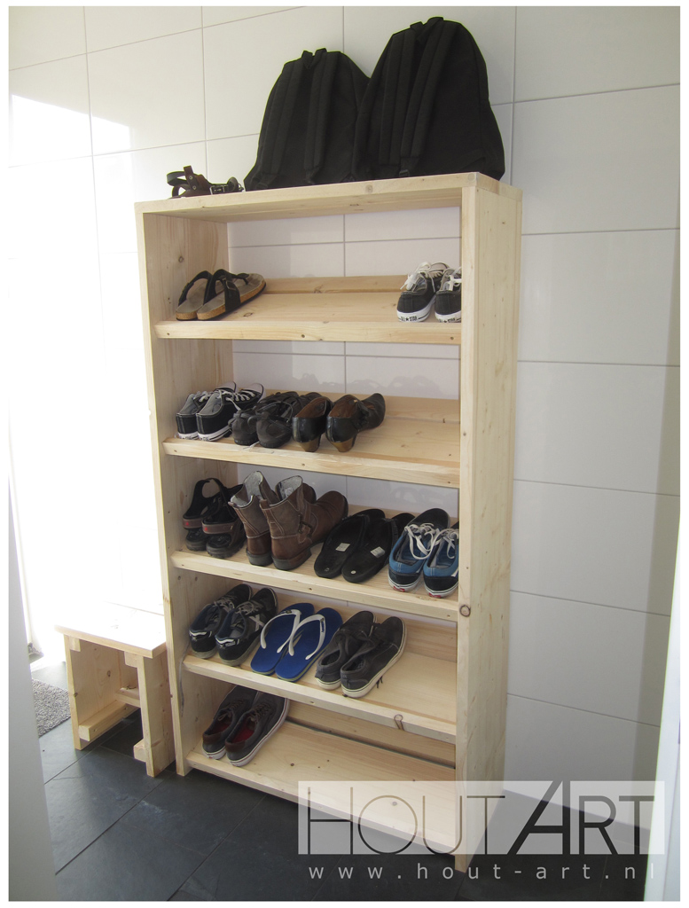 Schoenenrek schoenenkast steigerhout XL van Hout-Art. steigerhouten, landelijk, modern, schoenen, opbergkast, houtart.