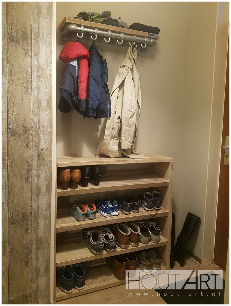 Schoenenrek schoenenkast steigerhout XL van Hout-Art. steigerhouten, landelijk, modern, schoenen, opbergkast, houtart.