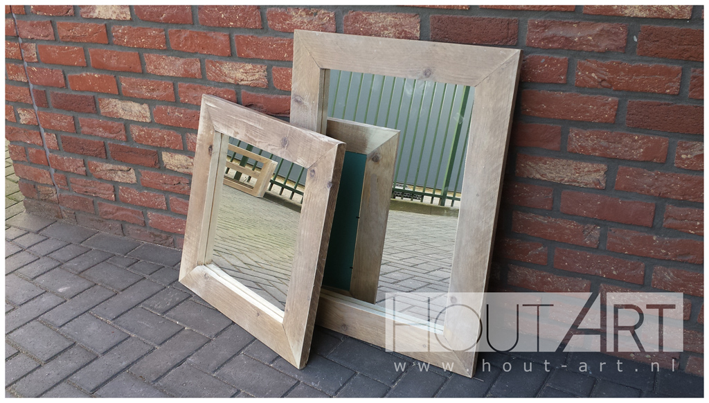 Spiegel steigerhout verstek van Hout-Art. spiegels, gebruikt hout, modern, industrieel.