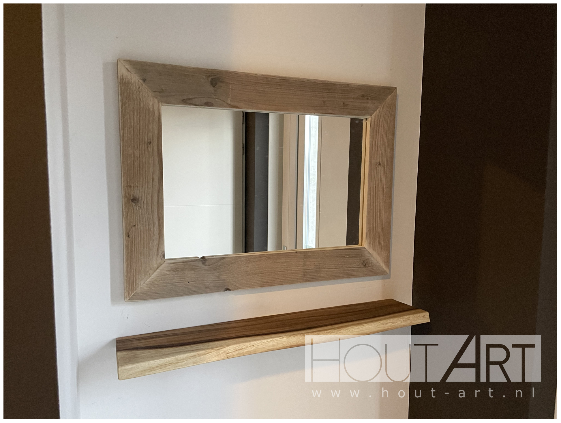 Spiegel steigerhout verstek van Hout-Art. schoenenrek, spiegels, gebruikt hout, modern, industrieel.