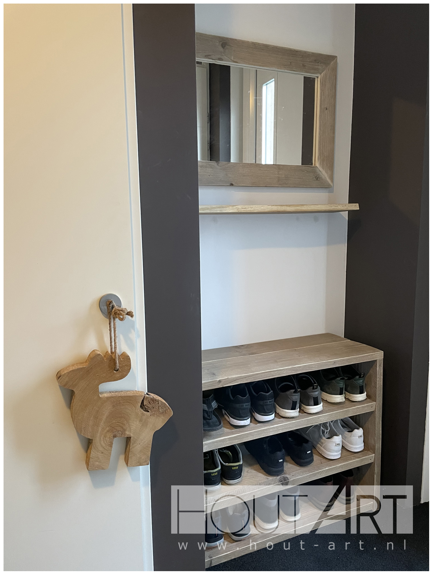 Spiegel steigerhout verstek van Hout-Art. schoenenrek, spiegel, gebruikt hout, modern, industrieel.