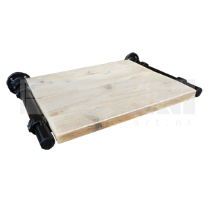Wandplank zwarte steigerbuis zijbevestiging met steigerhout