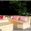 Hoek loungebank dicht steigerhout van Hout-Art. Tuinmeubel, loungeset, gebruikt hout, buitenkeuken, vuurtafel, tuinmeubels, houtart.