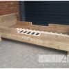 Bed steigerhout open onderkant verhoogd van Hout-Art, slaapkamer, landelijk, lades, opberglades, lattenbodem, logeren, matras, houtart.