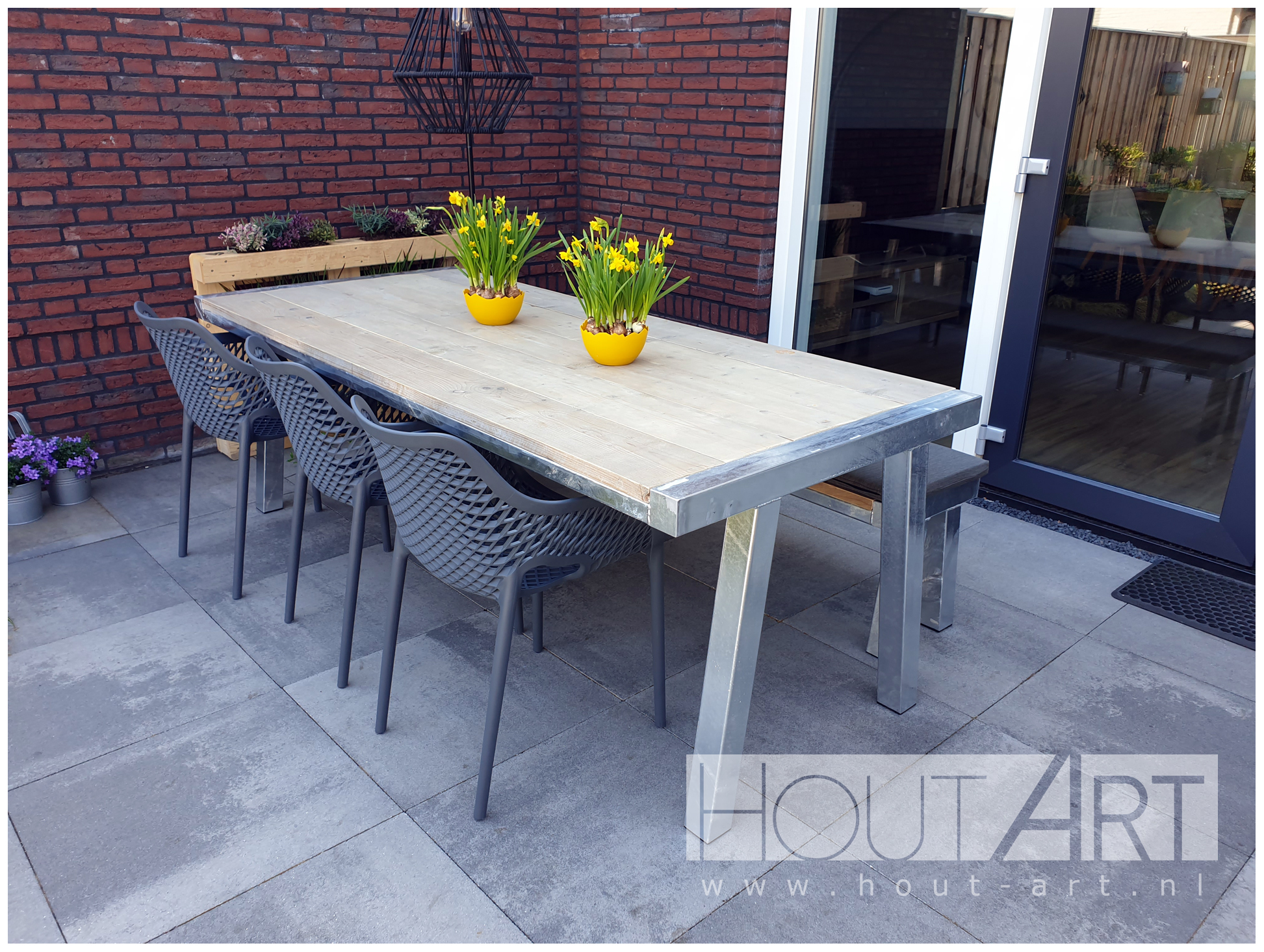 Bank verzinkt stalen frame luxe steigerhout van Hout-Art. tuinbank, verzonken, staal, frames, houtart.