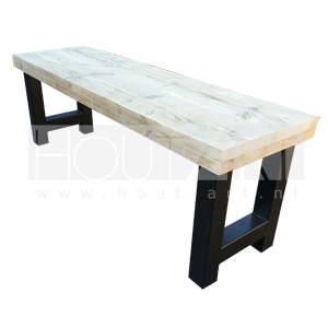 Bank H-poot staal met steigerhout