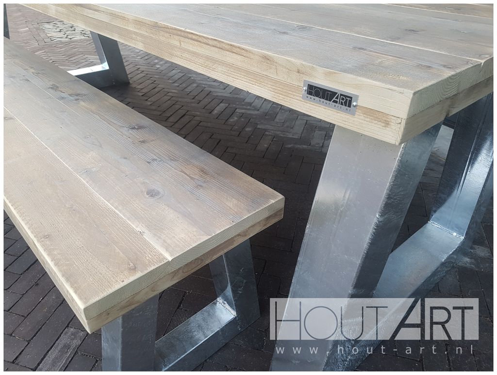 Bank verzinkt stalen frame luxe steigerhout van Hout-Art. tuinbank, verzonken, staal, frames, houtart.