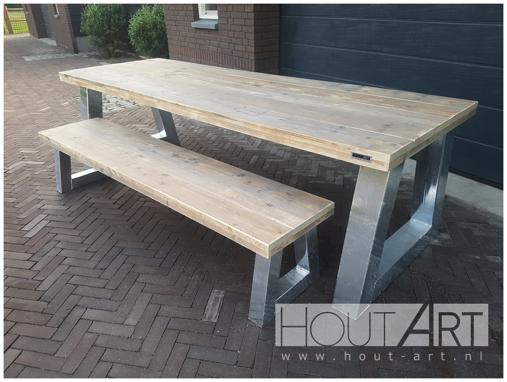 Bank verzinkt stalen frame luxe steigerhout van Hout-Art. tuinbank, verzonken, staal, frames, houtart.
