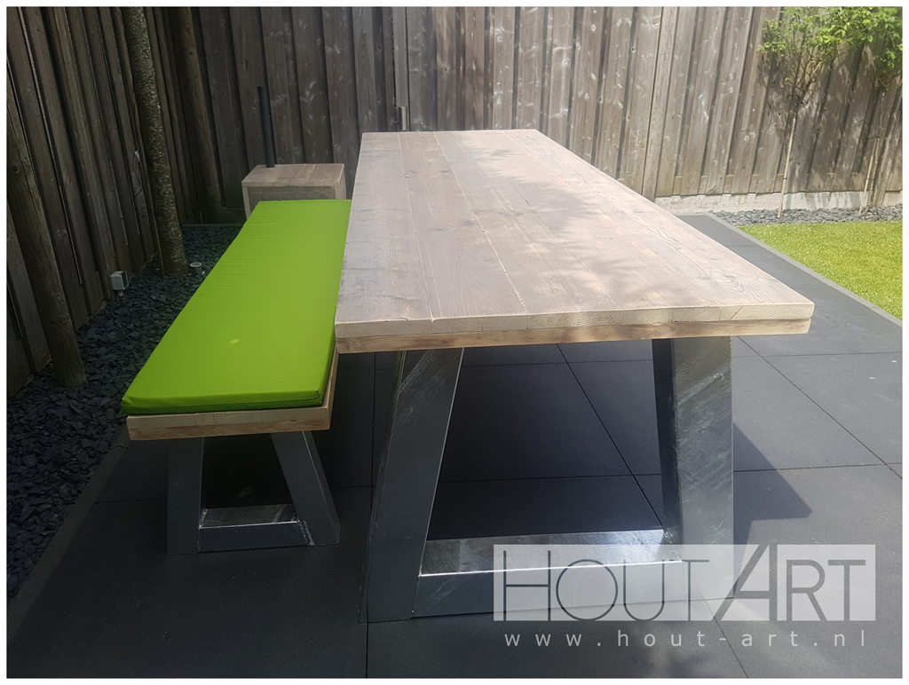 Bank verzinkt stalen frame luxe steigerhout van Hout-Art. tuinbank, verzonken, staal, frames, houtart.