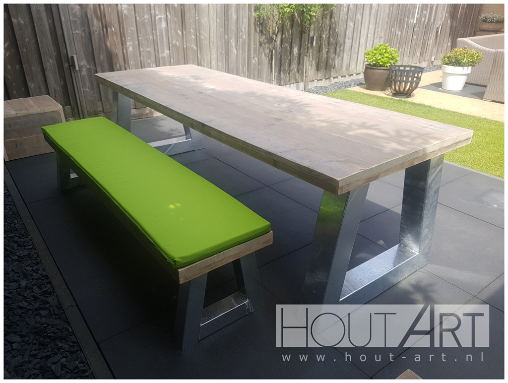 Bank verzinkt stalen frame luxe steigerhout van Hout-Art. tuinbank, verzonken, staal, frames, houtart.