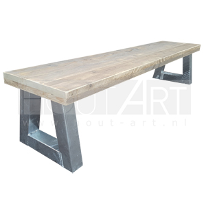 Bank verzinkt trapeziumpoot met steigerhout