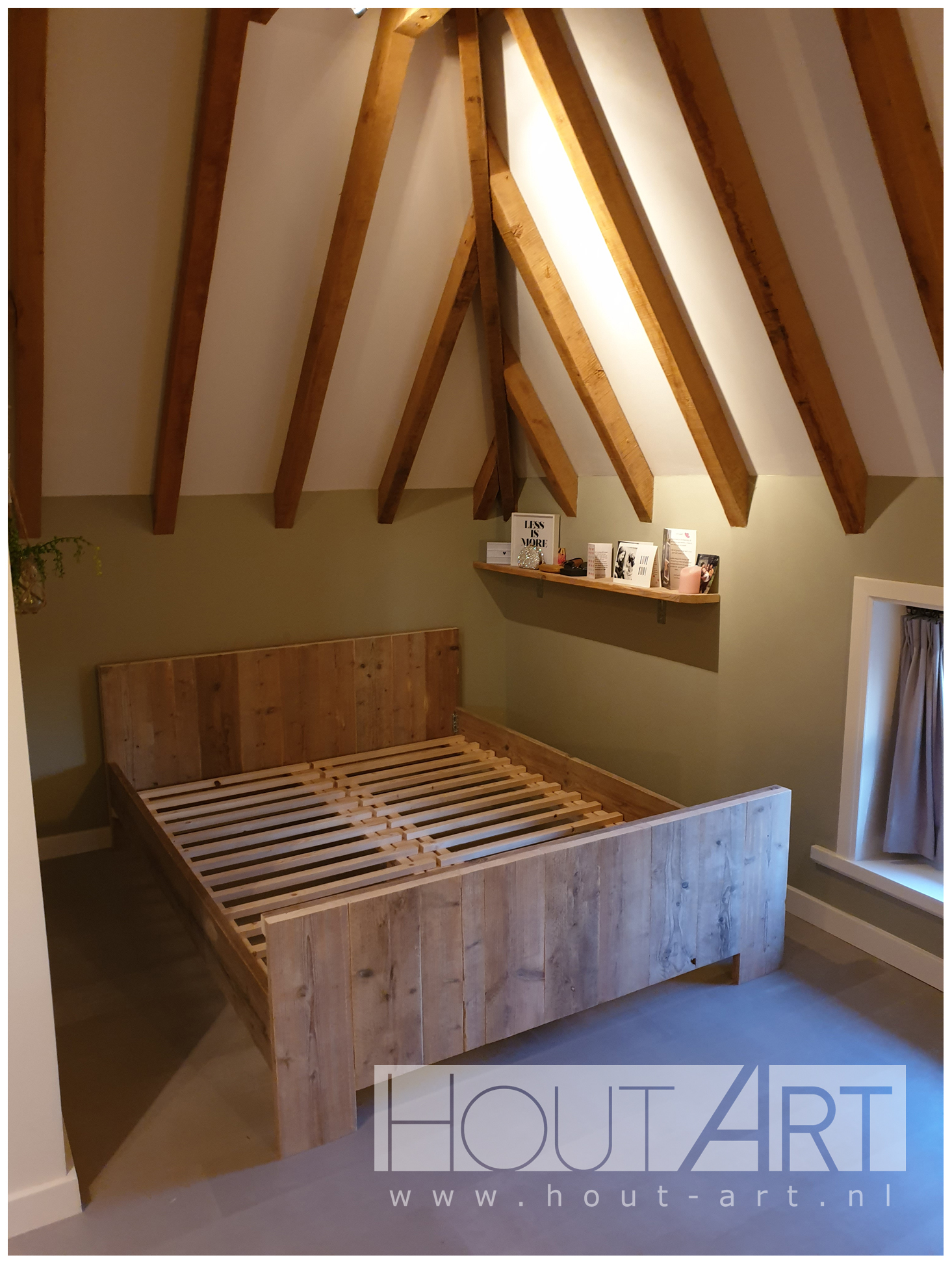 Tweepersoonsbed steigerhout luxe van Hout-Art. slapen, slaapkamer, 2-persoons, gebruikt hout, landelijk, slaapkamer, industrieel, houtart.