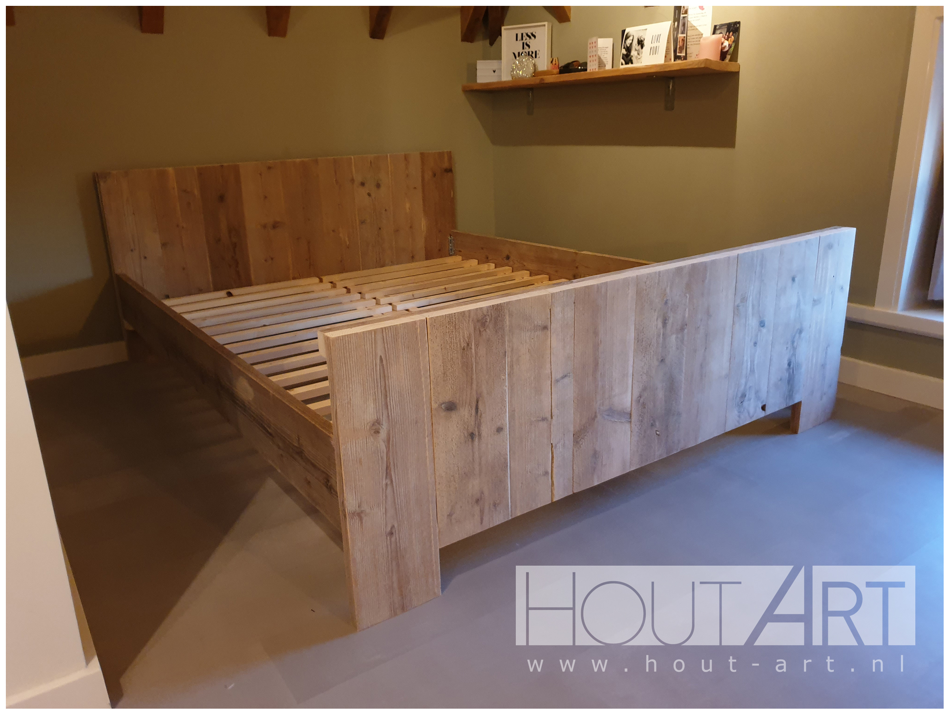 Tweepersoonsbed steigerhout luxe van Hout-Art. slapen, slaapkamer, 2-persoons, gebruikt hout, landelijk, slaapkamer, industrieel, houtart.