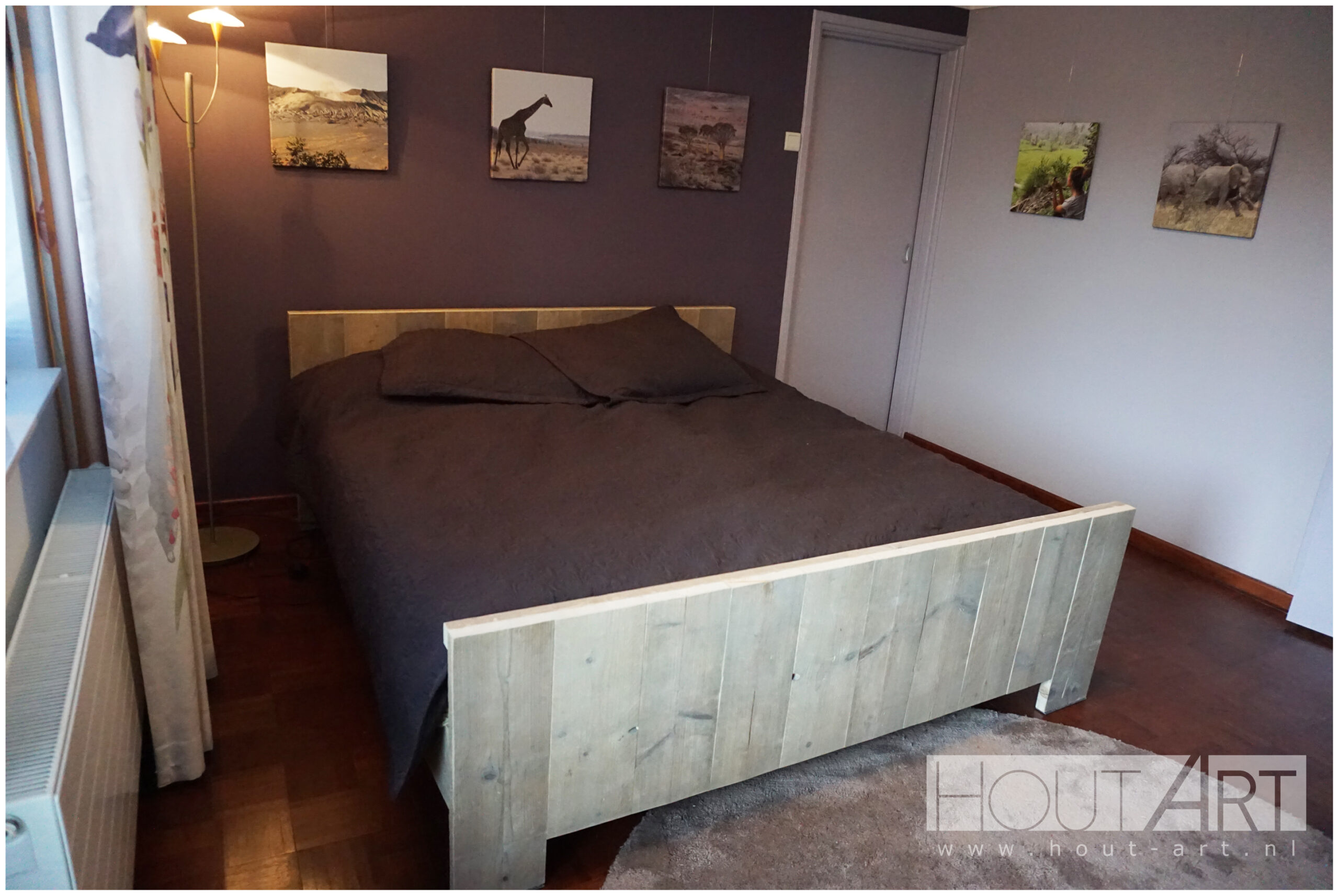 Tweepersoonsbed van steigerhout Luxe van Hout-Art. Modern, industrieel, landelijk, gebruikt hout, beits, coating, slaapkamer, bed, bedden.