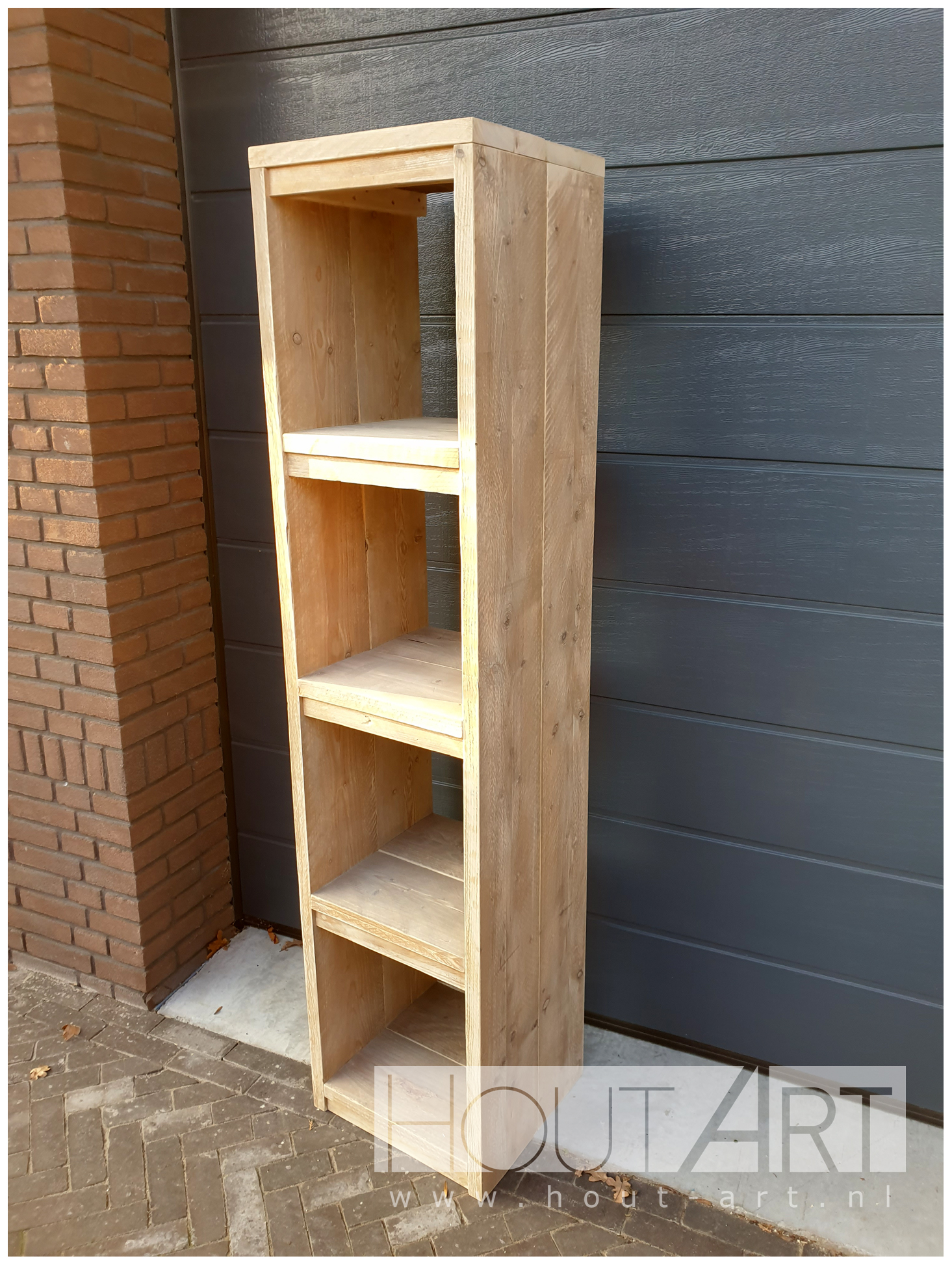Boekenkast medi steigerhout van Hout-Art. kast, opbergkast, boeken, steigerhouten, landelijk, houtart.