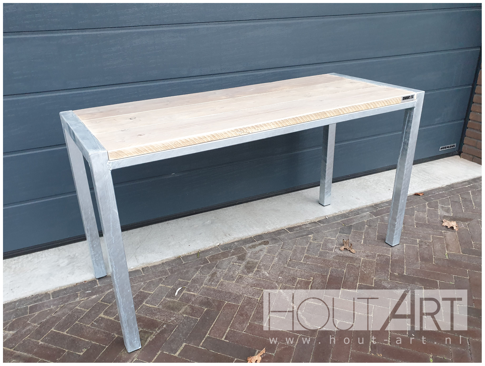 Bureau verzinkt stalen frame met steigerhout van Hout-Art.