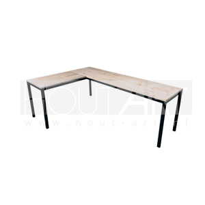 Hoekbureau l-vorm bureau stalen frame met eiken van Hout-Art. staal, frames, zwart gepoedercoat.