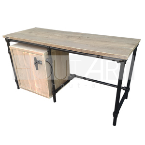 Bureau zwarte steigerbuis zwevende kast met steigerhout
