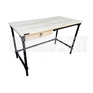 Bureau zwarte steigerbuis lade met steigerhout