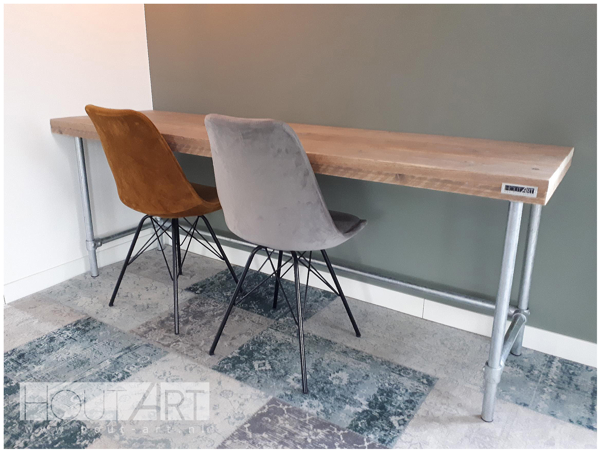 Bureau verzinkte steigerbuis luxe steigerhout van Hout-Art.
