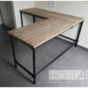 Hoekbureau l-vorm bureau zwarte steigerbuis zwevende kast met steigerhout.